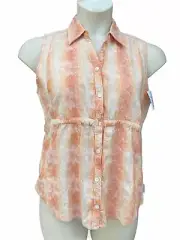 NWT Woolrich 100% Peach Yellow Cotton Button Up Sleeveless Blouse Top Shirt Sz S