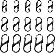 15pcs Backpack Zipper Locks, Dual S Shaped Carabiner Clips,Black Zipper Locks,Double Spring Buckle Hook,Quick Clips