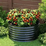 [GREEN FINGERS] Garden Bed Galvanized Steel Planter Box, Round Gardening Supplies Plant Containers Patio, 90 x 45cm Elevated Raised Beds for Vegetables Flowers Herbs