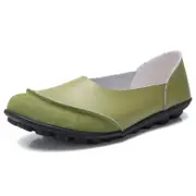 Catzon Womens Leather Loafers Casual Soft Sole Shoes-ArmyGreen
