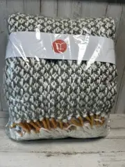 Rivet Modern Hand-Woven Fringe Throw Blanket 50"x60" Taupe/Cream/Orange NEW