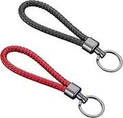 Gkdki Braided Leather Keychain, 2 PCS PU Leather Strap Keyring Car Braided Keychain Woven Rope Keyring with Zinc Alloy, Key Fob Hanging Ornament Business for Men and Women Car Home Office Keys