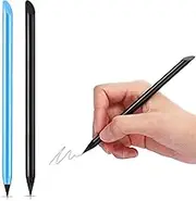 2 Pieces Metal Inkless Pen and Erasable Pencil - Metallic Aluminum Writing Instrument for Drawing, Drafting, Home Office School Supplies (Black and Blue)
