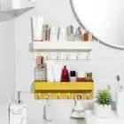 Shower Shelf Wall Mounted with Hooks Makeup Wall Shower Shelf Ventilation