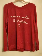 Jaclyn Intimates Christmas Red Pajama Top,"Meet Me Under The Mistltoe"...