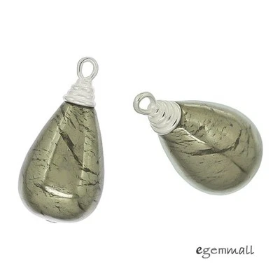1PC Pyrite In Sterling Silver Teardrop Dangle Pendant Charm Earring Bead #98199