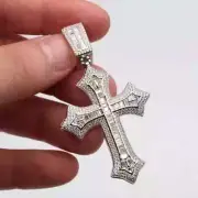 4.50Ct Round Lab Created Diamond Cross Men's Only Pendant 14K White Gold Plated