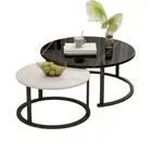 NNEOBA Elegance in Contrast: Set of 2 Round Nesting Marble Coffee Tables in Styl
