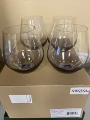 MIKASA Gianna Ombre Smoke Stemless Wine Glass Set of 4 NIB