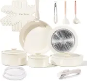 Ceramic Cookware Set with Detachable Handles, Healthy Nonstick Pans and Pots Set