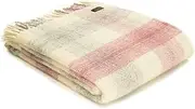 Tweedmill Textiles Meadow check 100% wool blanket throw British Made Pink
