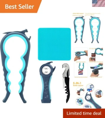 Ergonomic Multi-Function Jar Opener Set with Non-Slip Gripper for Weak Hands