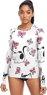 [RPLIFE] Playful Cat Butterfly White Lightweight Sun Protection Clothing, Summer Modest Clothing
