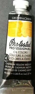 Grumbacher Pre-tested Cadmium Yellow Medium 37 mL- oil paint color-Made in USA