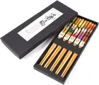 5 Pairs Bamboo Wooden Chopsticks Japanese Style Reusable Chopsticks Box Set Kitc