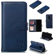 [NH] Case Samsung Galaxy S9 Plus Leather Case, Luxury Leather Wallet Flip Cover [with Screen Protector] with Viewing Stand and Card Slots Shockproof Cover, for Samsung Galaxy S9 Plus - Blue
