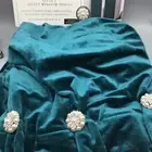 2pc Cynthia Rowley Green Velvet Curtains Window Panels 50x96 Pearl Accent Luxury