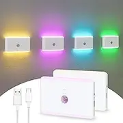 Motion Sensor Night Light, 7 Colors Rechargeable LED Night Light with Dusk to Dawn Sensor, Dimmable Mini Stair Lights Hallway Light, Small Wall Lights for Bedroom Bathroom Closet Stairway (2PC)