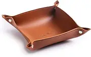 SANQIANWAN PU Leather Jewelry Valet Tray for Women and Man, Portable Entryway Table Tray Bedside Nightstand Desk Tray Small Catchall Travel Dish Plate for Key,Wallet,Watch,Coin (Brown-B)