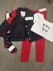 NWT Janie and Jack girl 5-piece SPRING navy red pants tweed jacket bow SET 4 4T
