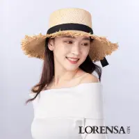 在飛比找momo購物網優惠-【Lorensa蘿芮】天然拉菲亞草平頂鬚邊渡假風遮陽草帽(9