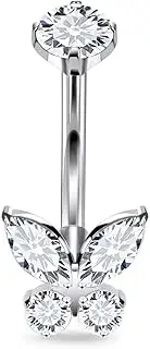 [Rcsinxcto] 14G Astm F136 Titanium Internally Threaded Long Belly Button Ring Piercing Jewelry Butterfly Cubic Zirconia Navel Ring Stud Belly Barbell Piercing Jewelry for Women Men 10MM 12MM 14MM