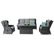 Buenos Aires 4 Piece Outdoor Recliner Sofa Set with Lift Ceramic Tabletop - Castle Grey/Grey