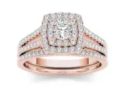 3/4Ct Diamond Halo Engagement Ring Size 8 Bridal Set in 10k Rose Gold (H-I / I2)