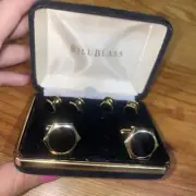 MINT! Bill Blass Classic Cufflinks & Studs, Hexagon-Shaped with Onyx D5