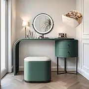 Makeup Vanity Table, Dressing Table with Cushioned Stool & Makeup Bag,Contemporary Telescopic Dresser
