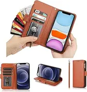 Cavor for iPhone 12 Pro Max Case,PU Leather Zip Pocket Wallet Flip Cover Case Magnetic Closure Book Design with Kickstand Feature & Card Slots Compartment for iPhone 12 Pro Max(6.7")-Brown