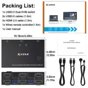 HDMI KVM Switch, 4K@60Hz USB Switch 2x2 HDMI 2.0 Ports + 2 USB KVM Ports, Share