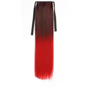 2 Pcs Synthetic Drawstring Long Straight Ponytail Clip in Hair Extension Hairpiece for Fashion Women