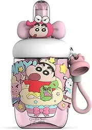 YY Shin-chan Shaped Water Cup 21.98oz Durable Plastic Water Bottle With Straw, Filter Leakage, and Leak-Proof (Delicious Food)