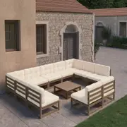 10 Piece Garden Lounge Set&Cushions Honey Brown Solid Pinewood vidaXL