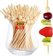 200PCS Cocktail Picks, Natural Fancy Toothpicks for Appetizers, Wooden Ball Bamboo Skewers for Appetizers, 4.7 in Long Decorative Cocktail S s for Drinks Food Par Ch uterie ds Natural 200 pcs