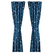 AFTONSPARV curtains with tie-backs, 1 pair, space blue/white, 120x250 cm