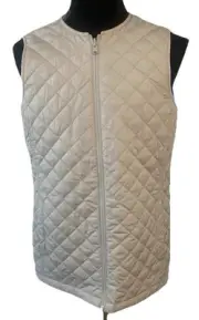 Lands End Vest Womens Medium Beige Classic Primaloft Quilted Full Zip NEW