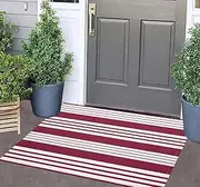 Red and White Striped Outdoor Rug 24'' x 35'' Door Mat Outdoor Machine Washable Welcome Mats Cotton Hand-Woven Entryway Rug for Front Porch/Entryway/Laundry/Bathroom/Bedroom