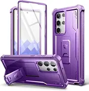 [Dexnor] Compatible with Samsung Galaxy S22 Ultra 5G Case with Built-in Screen Protector Military-Grade 360 Full Body Shockproof Bumper Protection Cover with Stand - Purple