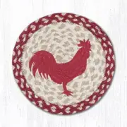 Red Rooster Chicken 10" Round Placemat Trivet Earth Rugs, Braided Jute, Farm