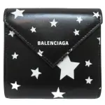 【二手名牌BRAND OFF】BALENCIAGA 巴黎世家 黑色 皮革 星星 三折短夾 637450