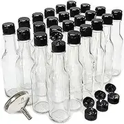 nicebottles Hot Sauce Bottles, 5 Oz - 24 Pack with Flip Top Caps - Includes Stainless Steel Funnel & 3 Extra Flip Top Caps, Black Caps