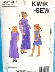 Kwik Sew Pattern 2818 Sz. 7-14 Girls Dresses