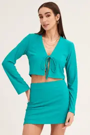 Green Textured A Line Mini Skirt - Size 12, Women's A Line Skirt