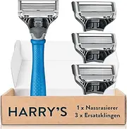 Harry's Wet Razor for Men - Shaving Set with Blue Handle, 3 Replacement Razor Blades, Razor Blades, Razor Blades for Men, Razor Blades Men, Wet Razor Blades
