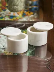 Handmade White Marble Vintage Condiment Cellar Box With Lid Pinch Set of 02