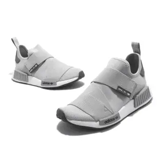 adidas 休閒鞋 NMD_R1 W Strap 女鞋 灰 白 BOOST 襪套 魔鬼氈 三葉草 愛迪達 GW9470