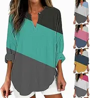 [Generic] Women Tshirts Tunic Tops for Spring Summer V Neck Roll Up 3/4 Sleeve T Shirts Plain Graphic Tees Ladies V Neckline Tee Shirts