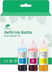 COLORETTO E-502 Ink Refill Bottle C/M/Y, Compatible with Epson 502 Ink for EcoTank ET-2700/2750/2760/3700/3750/3760/4750/4760/3710/3830/3843/3850/15000, WF-ST2000/3000/4000 (Not for Sublimation Ink)